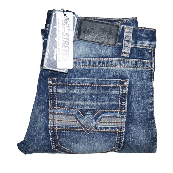 NEW True Luck Bootcut Jeans Men's Size 34x30 Thick Stitch Dark Wash BKE - Picture 8 of 9